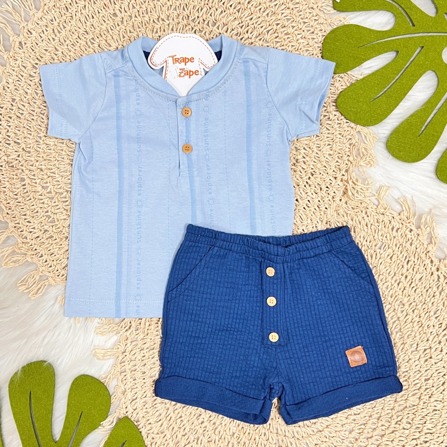Conj. Camiseta Sunshine e Bermuda - Azul Claro e Marinho